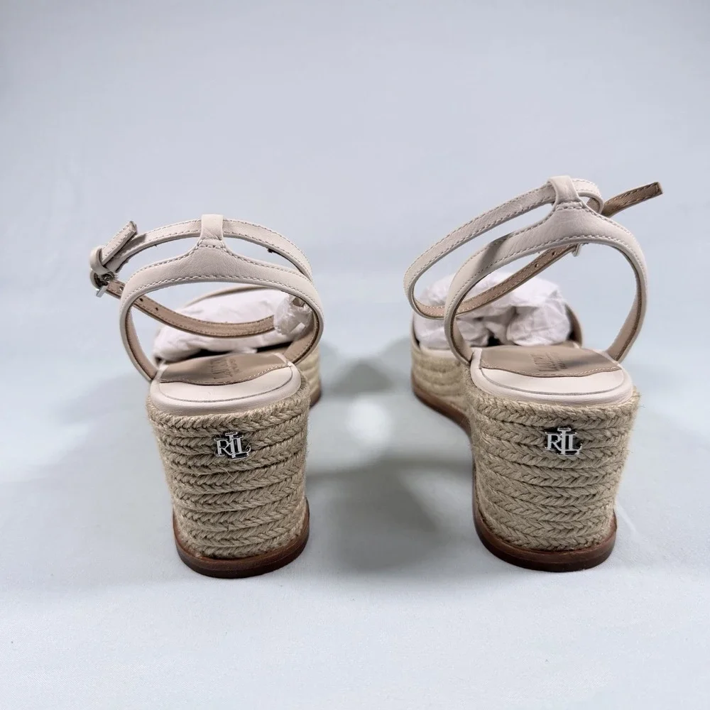 Lauren Ralph Lauren Size-7B Leona Espadrille Platform Wedge Sandal Leather White